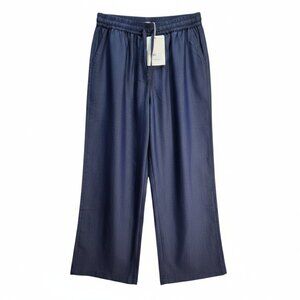 NWT | SheDenim Blue Wide-Leg Pants | Drawstring Waist | Easy Elegance | L